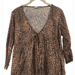 Hem and Thread Leopard Print V-Neck Women's Top